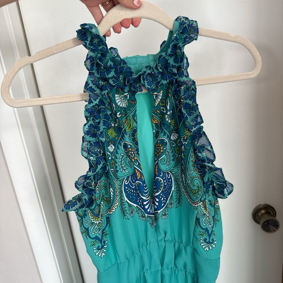 Boston Proper Green and Blue Multi Paisley Ruffle High Neck Maxi Dress - Picture 6 of 7